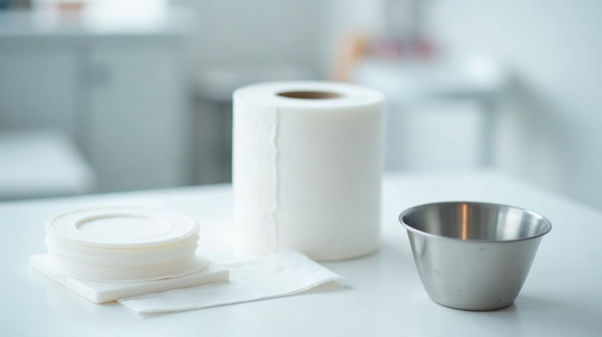 Table d’examen vide d’un cabinet de dermatologie avec trousse de soins fermée